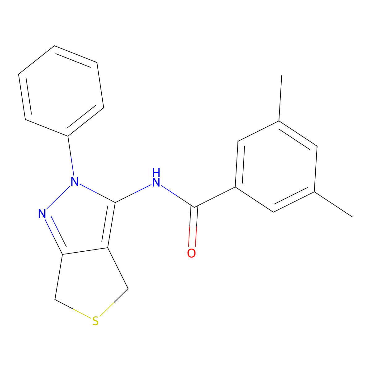 3,5-dimethyl-N-(2-phenyl-4,6-dihydro-2H-thieno[3,4-c]pyrazol-3-yl)benzamide molecular structure, CAS 392253-34-8
