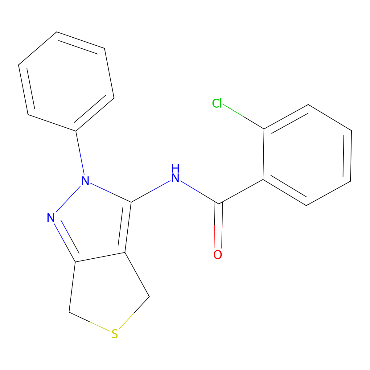 2-chloro-N-(2-phenyl-4,6-dihydrothieno[3,4-c]pyrazol-3-yl)benzamide molecular structure, CAS 392253-40-6