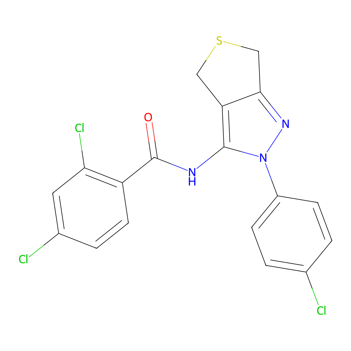 2,4-dichloro-N-(2-(4-chlorophenyl)-4,6-dihydro-2H-thieno[3,4-c]pyrazol-3-yl)benzamide molecular structure, CAS 392253-77-9