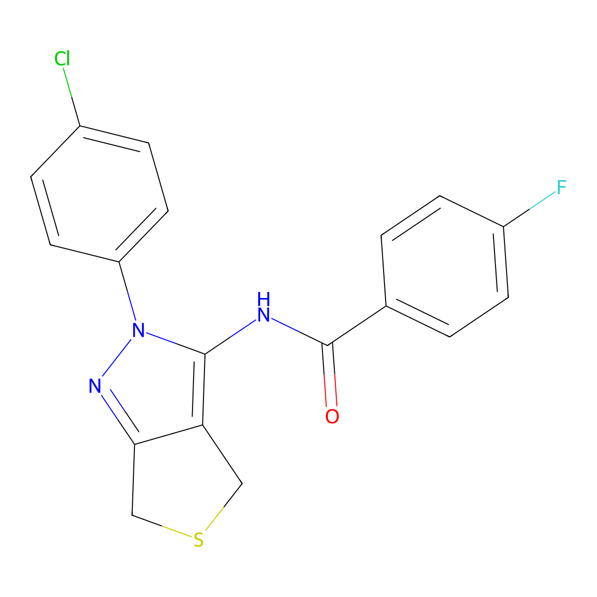 N-(2-(4-chlorophenyl)-4,6-dihydro-2H-thieno[3,4-c]pyrazol-3-yl)-4-fluorobenzamide molecular structure, CAS 392254-02-3