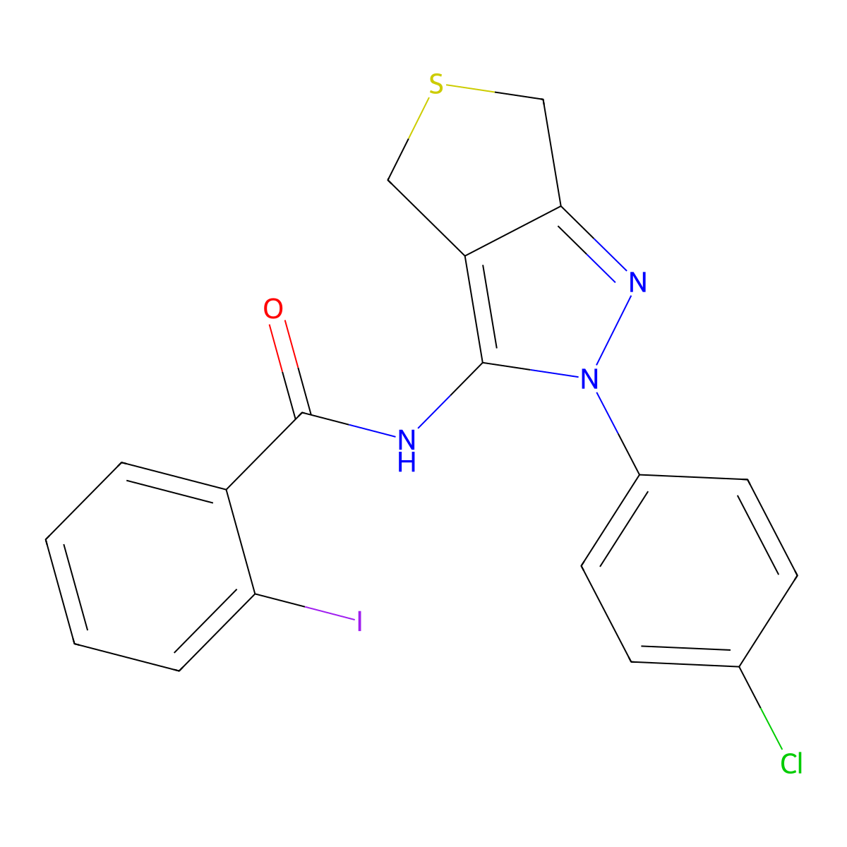 N-(2-(4-chlorophenyl)-4,6-dihydro-2H-thieno[3,4-c]pyrazol-3-yl)-2-iodobenzamide molecular structure, CAS 392254-10-3