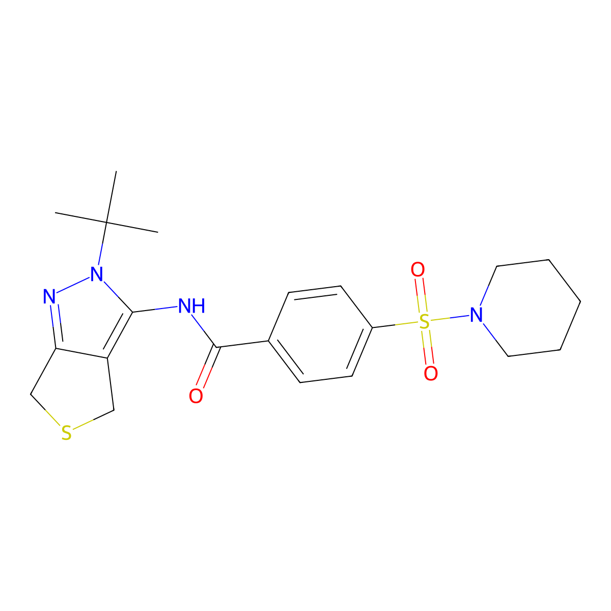 N-(2-(tert-butyl)-4,6-dihydro-2H-thieno[3,4-c]pyrazol-3-yl)-4-(piperidin-1-ylsulfonyl)benzamide molecular structure, CAS 392254-67-0