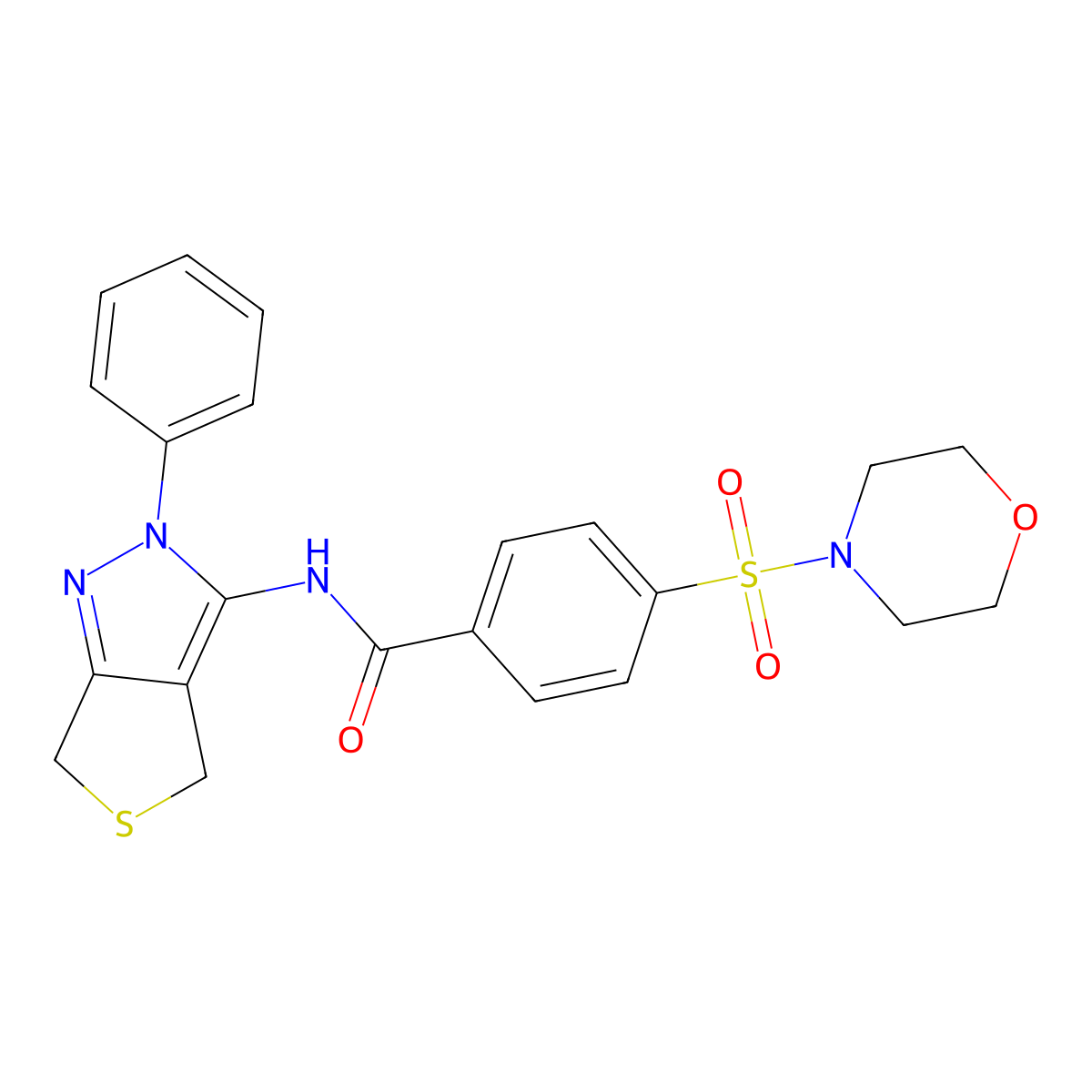 4-(morpholinosulfonyl)-N-(2-phenyl-4,6-dihydro-2H-thieno[3,4-c]pyrazol-3-yl)benzamide molecular structure, CAS 392254-78-3