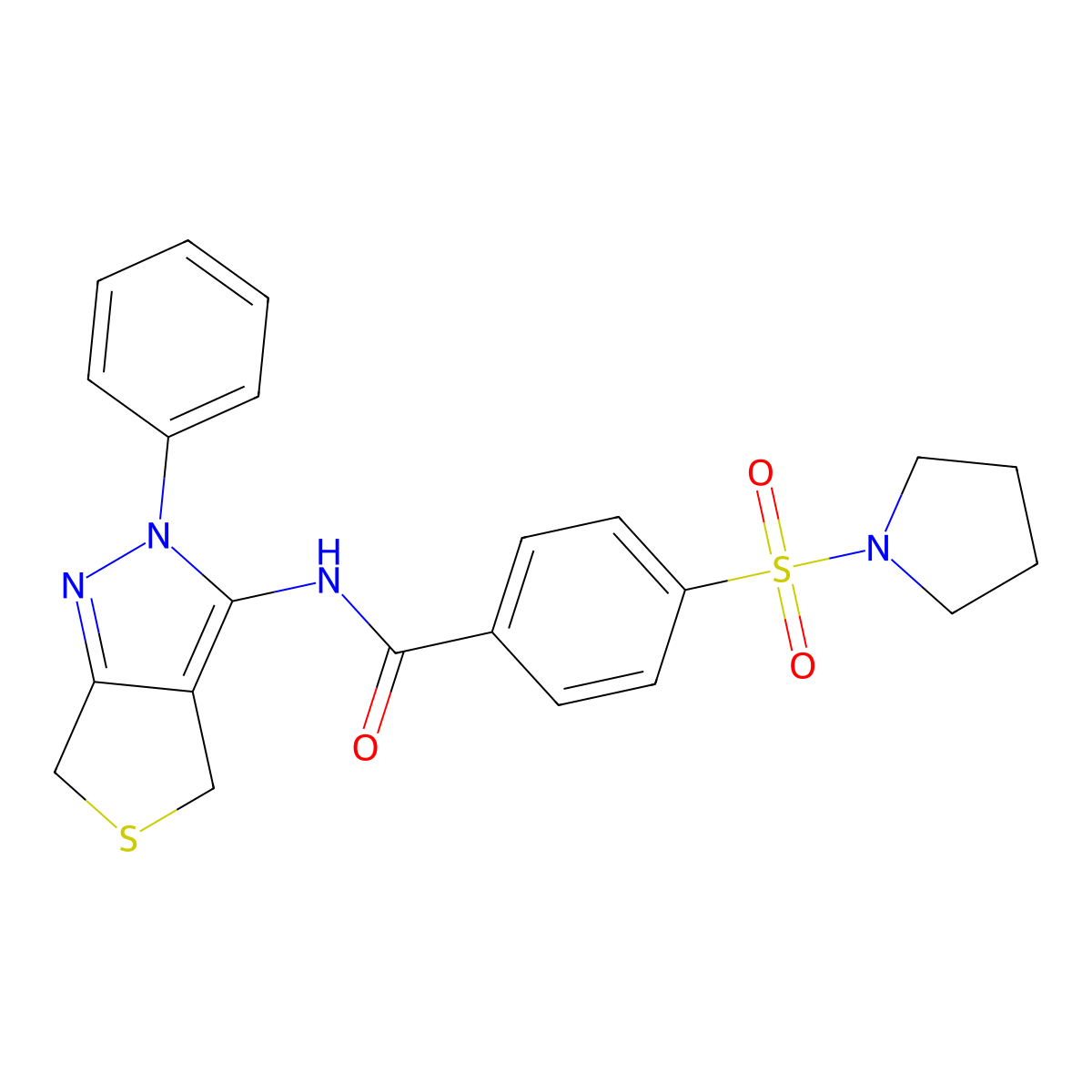 N-(2-phenyl-4,6-dihydro-2H-thieno[3,4-c]pyrazol-3-yl)-4-(pyrrolidin-1-ylsulfonyl)benzamide molecular structure, CAS 392254-83-0
