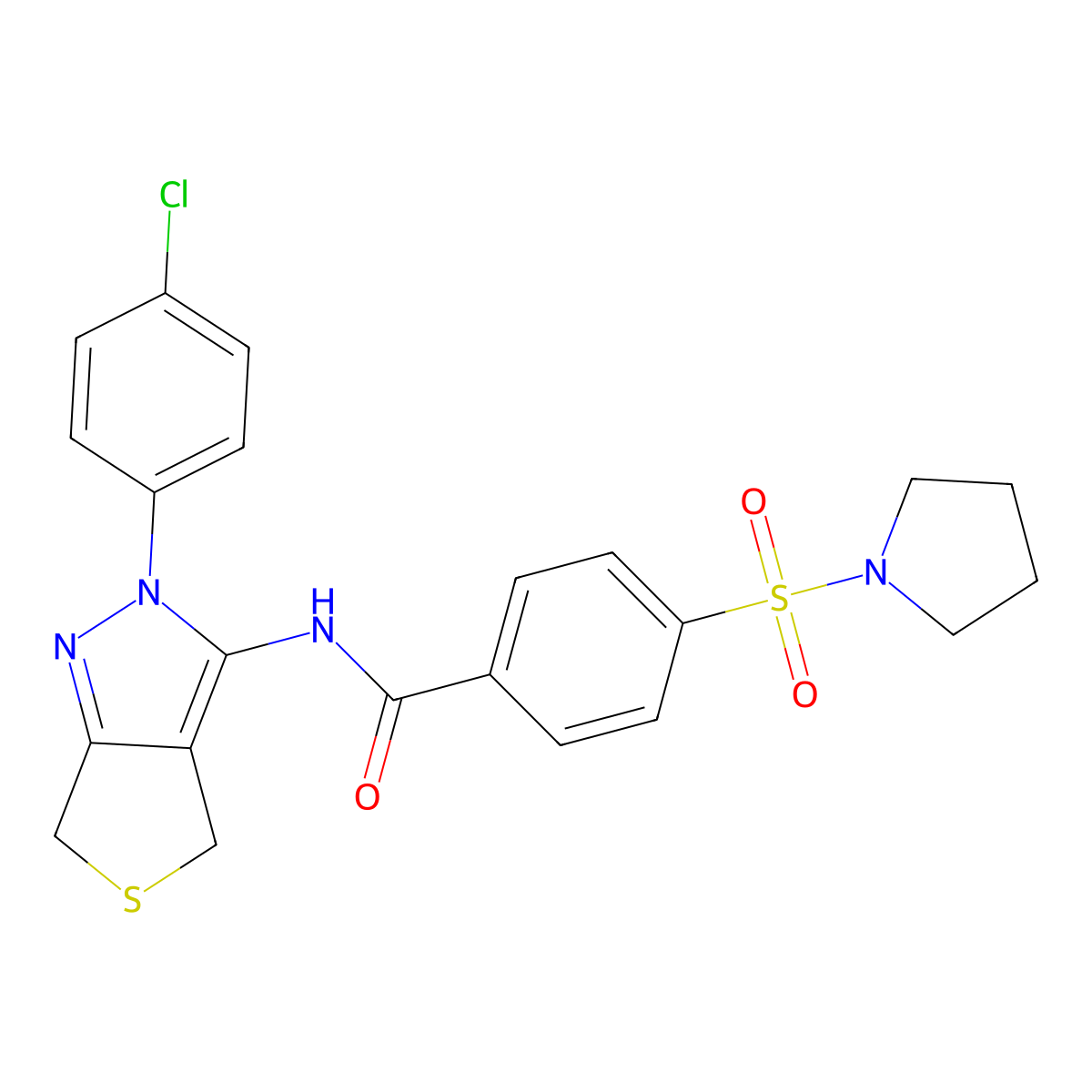 N-[2-(4-chlorophenyl)-4,6-dihydrothieno[3,4-c]pyrazol-3-yl]-4-pyrrolidin-1-ylsulfonylbenzamide molecular structure, CAS 392254-85-2