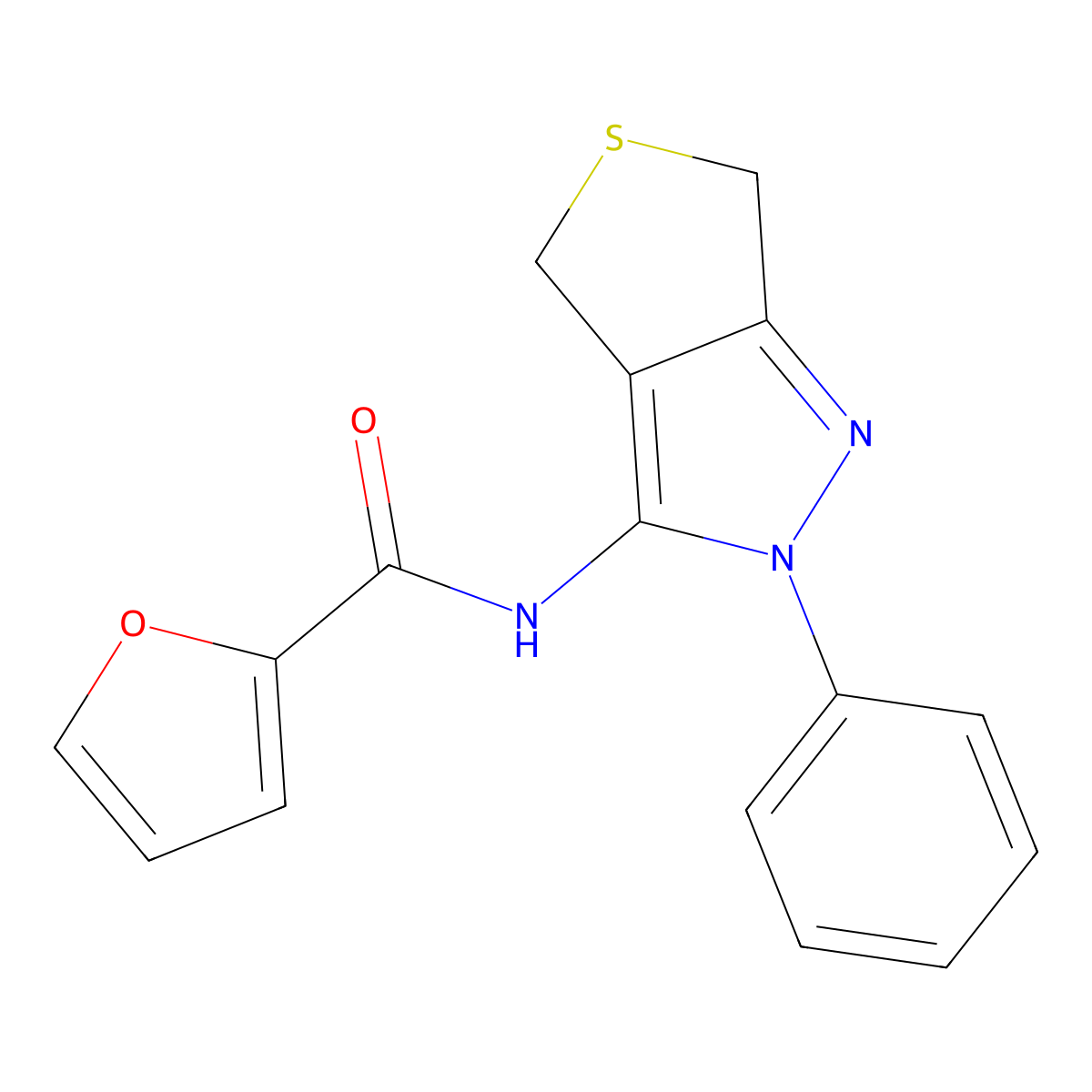 N-(2-phenyl-4,6-dihydrothieno[3,4-c]pyrazol-3-yl)furan-2-carboxamide molecular structure, CAS 392254-95-4