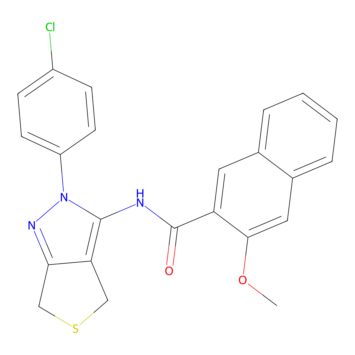 N-(2-(4-chlorophenyl)-4,6-dihydro-2H-thieno[3,4-c]pyrazol-3-yl)-3-methoxy-2-naphthamide molecular structure, CAS 392255-19-5