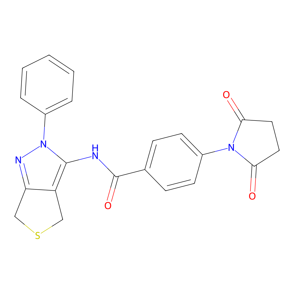 4-(2,5-dioxopyrrolidin-1-yl)-N-(2-phenyl-4,6-dihydrothieno[3,4-c]pyrazol-3-yl)benzamide molecular structure, CAS 392255-22-0