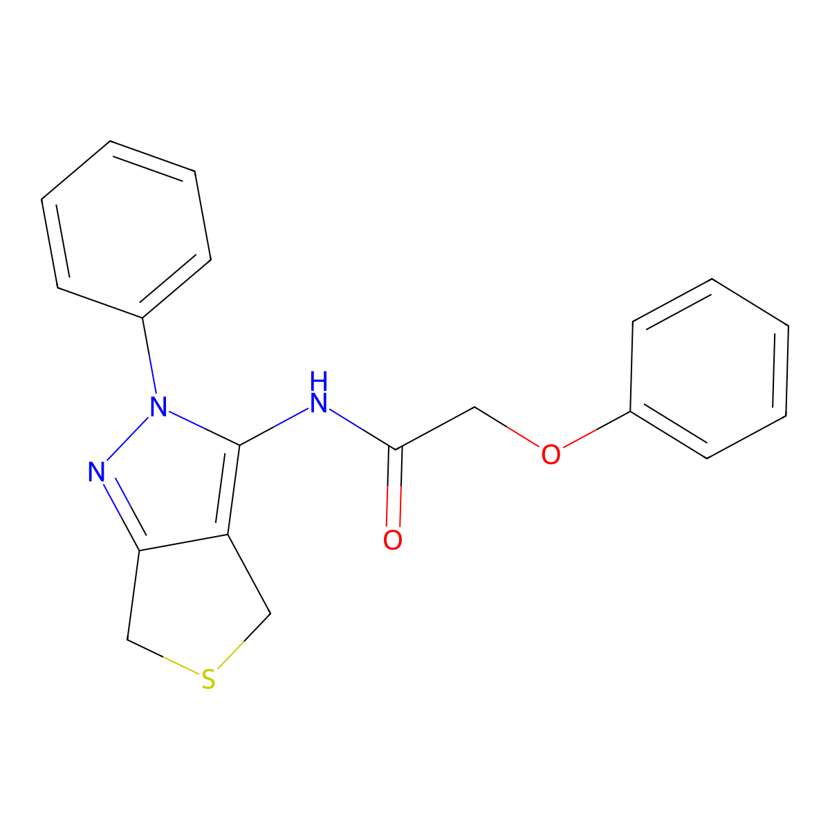 2-phenoxy-N-(2-phenyl-4,6-dihydro-2H-thieno[3,4-c]pyrazol-3-yl)acetamide molecular structure, CAS 392255-56-0