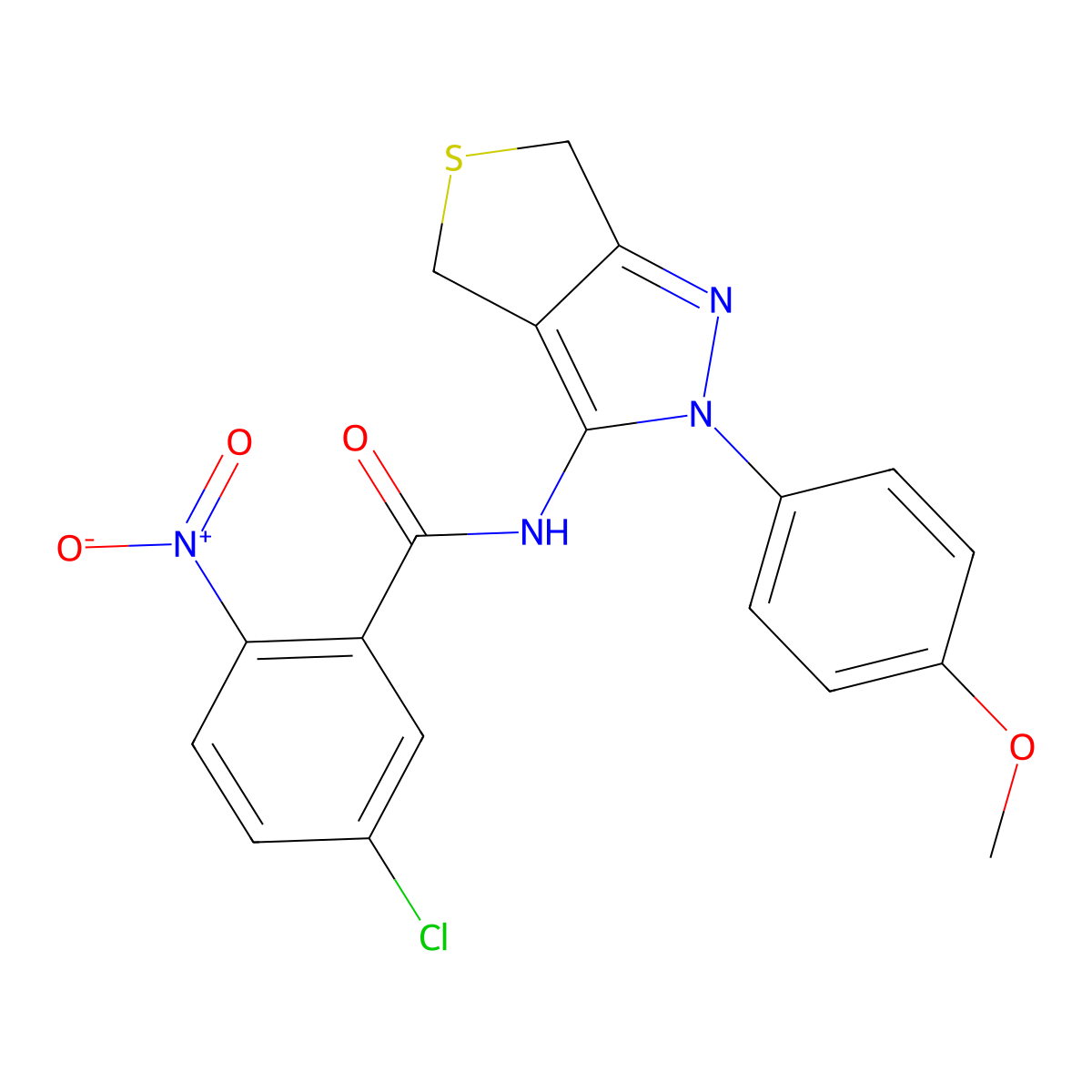 5-chloro-N-(2-(4-methoxyphenyl)-4,6-dihydro-2H-thieno[3,4-c]pyrazol-3-yl)-2-nitrobenzamide molecular structure, CAS 392255-81-1