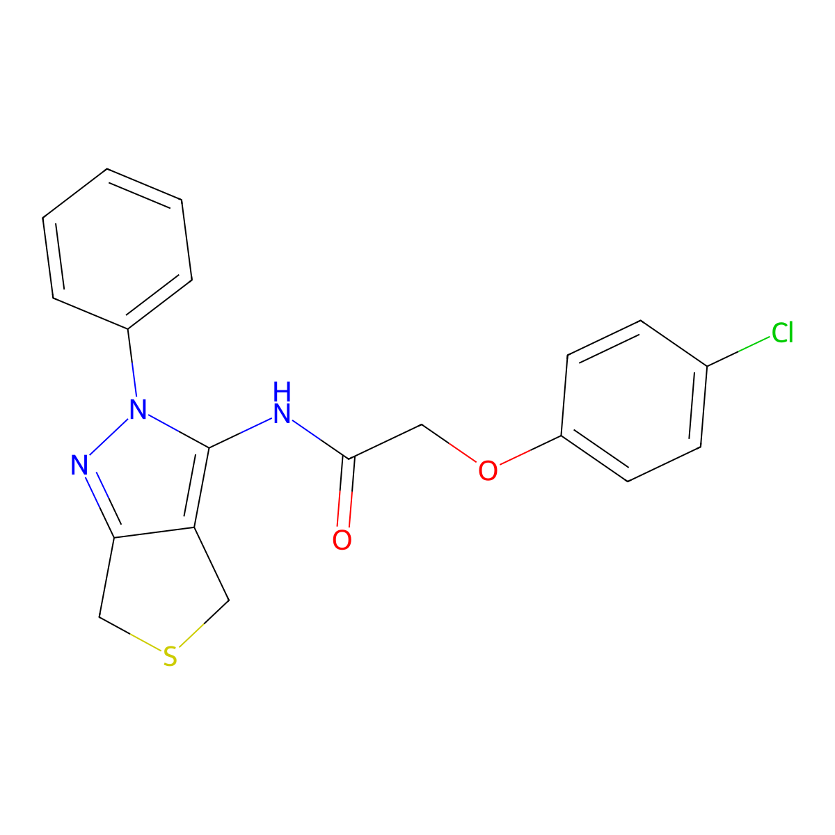 2-(4-chlorophenoxy)-N-(2-phenyl-4,6-dihydro-2H-thieno[3,4-c]pyrazol-3-yl)acetamide molecular structure, CAS 392256-20-1