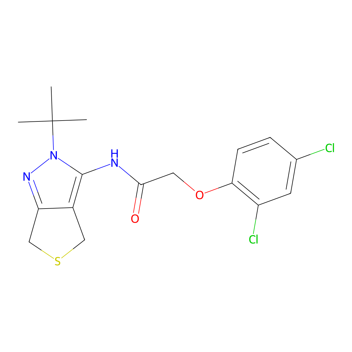 N-(2-tert-butyl-4,6-dihydrothieno[3,4-c]pyrazol-3-yl)-2-(2,4-dichlorophenoxy)acetamide molecular structure, CAS 392256-23-4