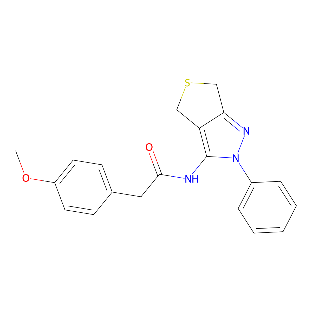 2-(4-methoxyphenyl)-N-(2-phenyl-4,6-dihydro-2H-thieno[3,4-c]pyrazol-3-yl)acetamide molecular structure, CAS 392288-47-0