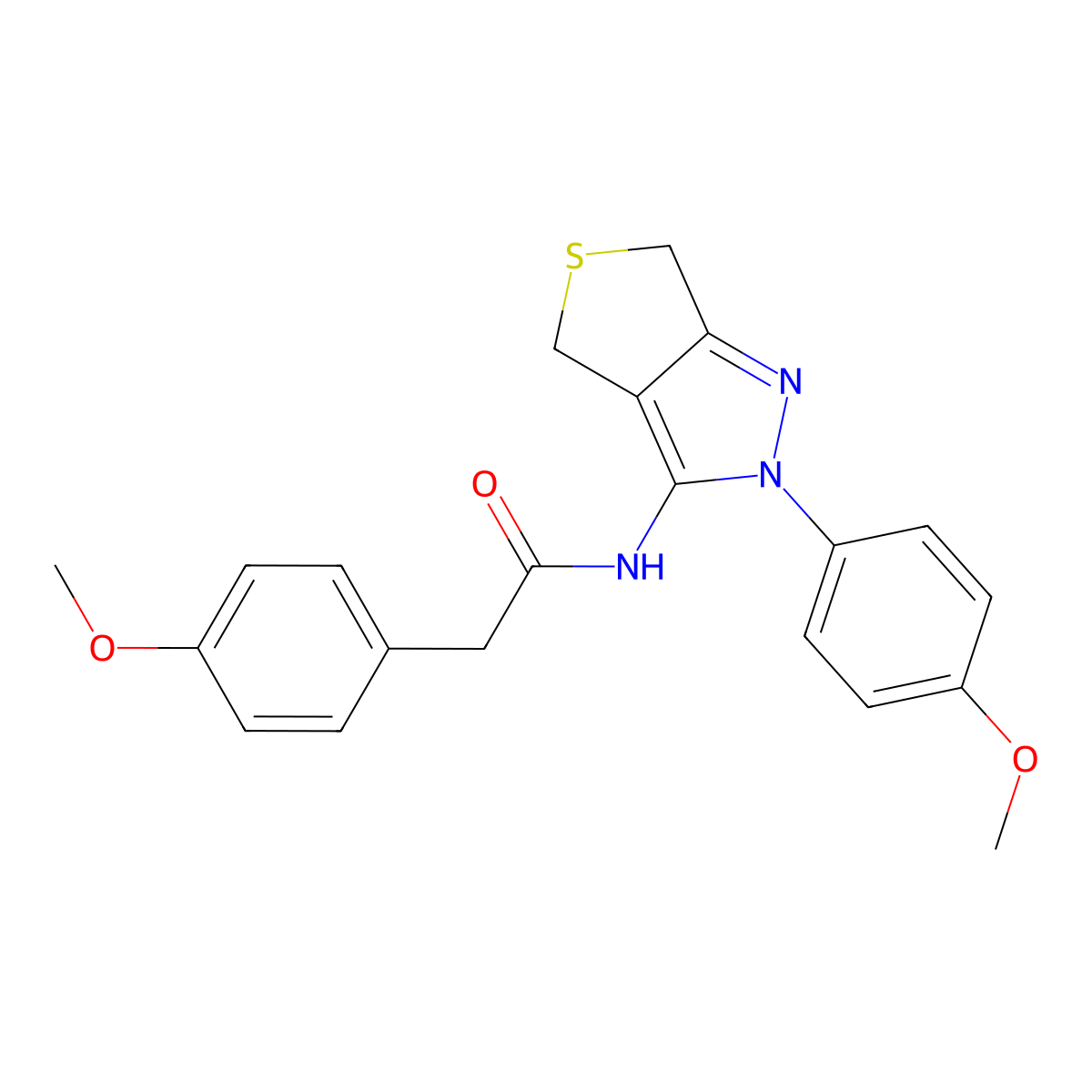 2-(4-methoxyphenyl)-N-[2-(4-methoxyphenyl)-4,6-dihydrothieno[3,4-c]pyrazol-3-yl]acetamide molecular structure, CAS 392288-48-1