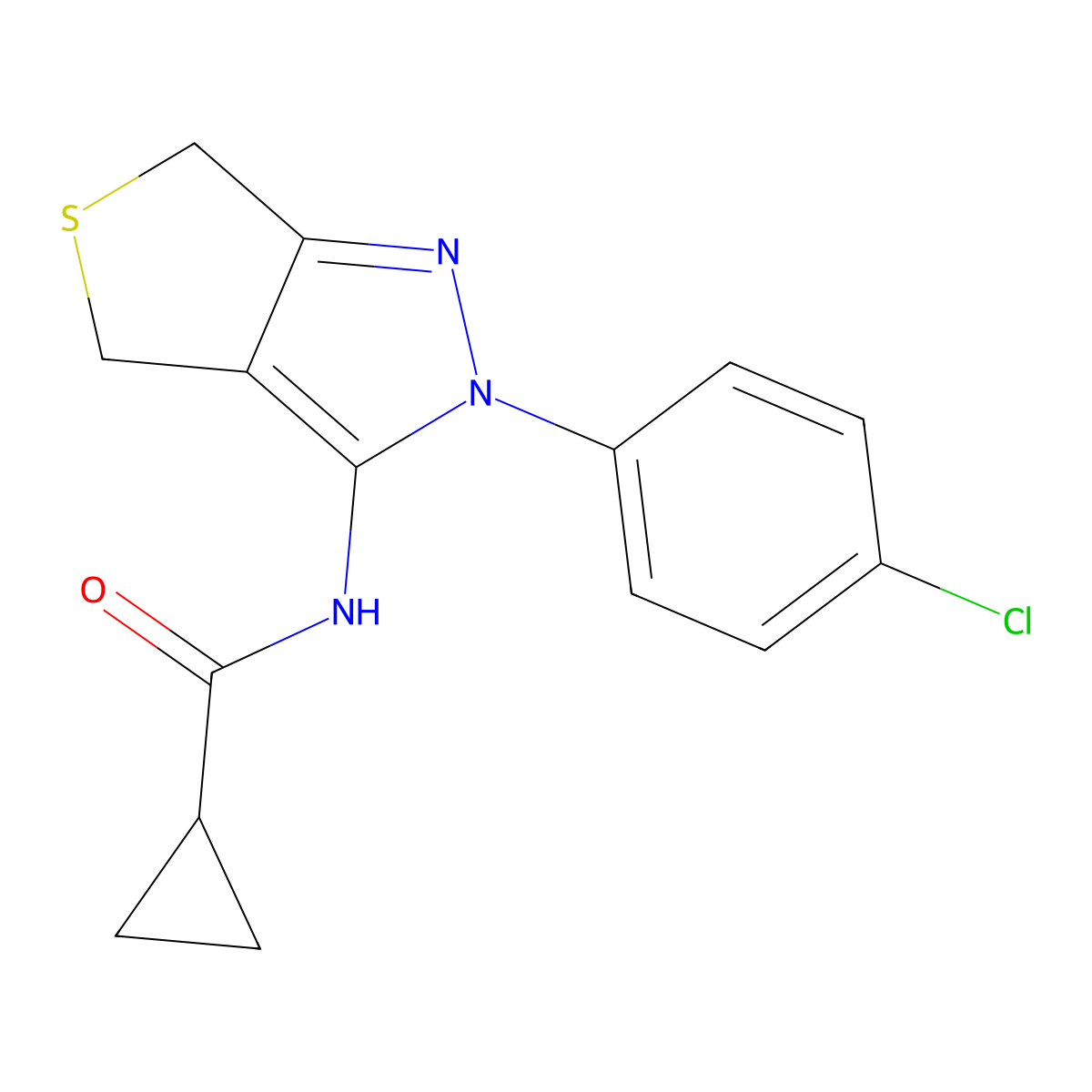 N-(2-(4-chlorophenyl)-4,6-dihydro-2H-thieno[3,4-c]pyrazol-3-yl)cyclopropanecarboxamide molecular structure, CAS 392288-51-6