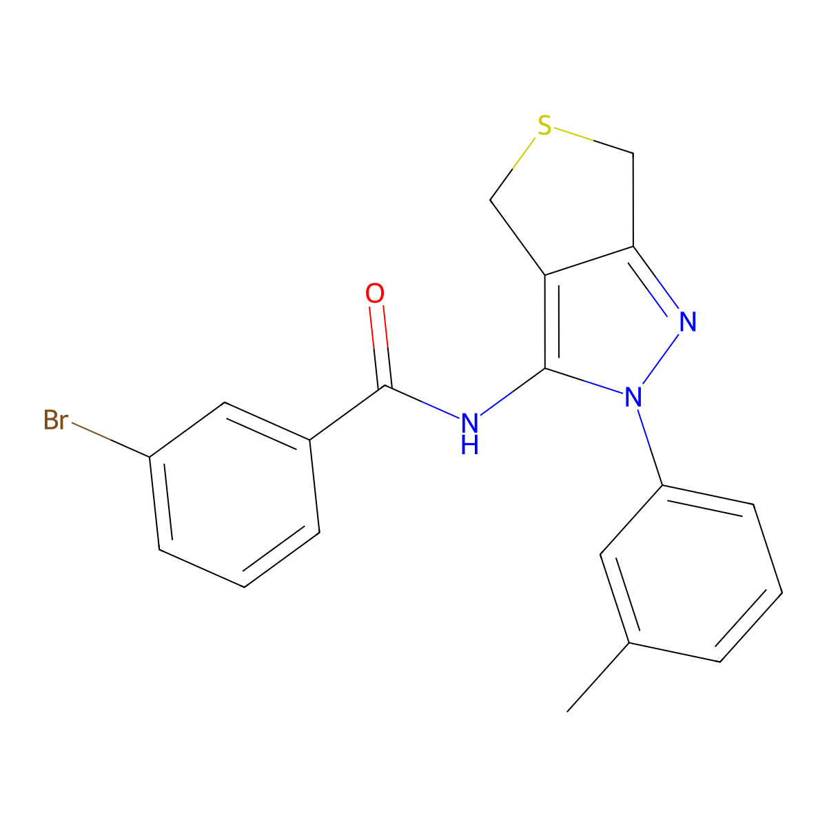 3-bromo-N-[2-(3-methylphenyl)-4,6-dihydrothieno[3,4-c]pyrazol-3-yl]benzamide molecular structure, CAS 392288-68-5