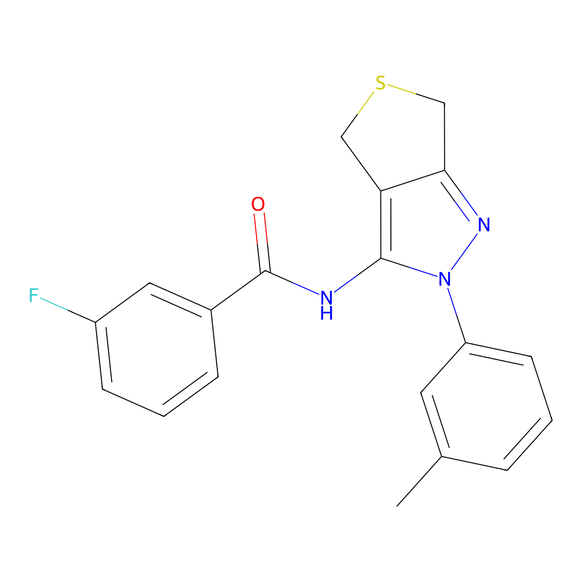 3-fluoro-N-[2-(3-methylphenyl)-4,6-dihydrothieno[3,4-c]pyrazol-3-yl]benzamide molecular structure, CAS 392288-76-5