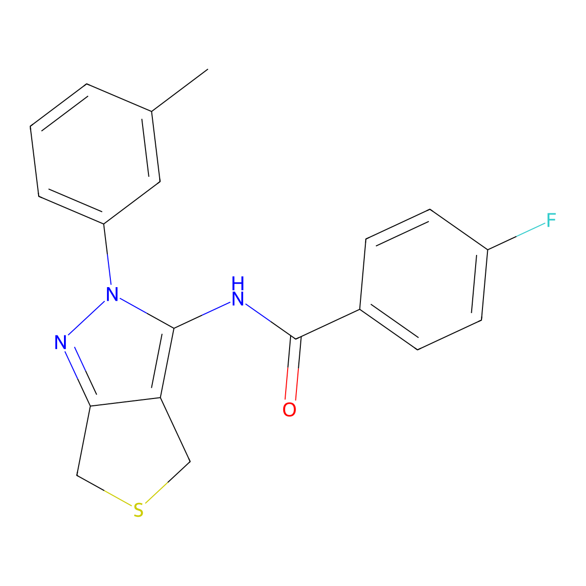 4-fluoro-N-(2-(m-tolyl)-4,6-dihydro-2H-thieno[3,4-c]pyrazol-3-yl)benzamide molecular structure, CAS 392288-77-6