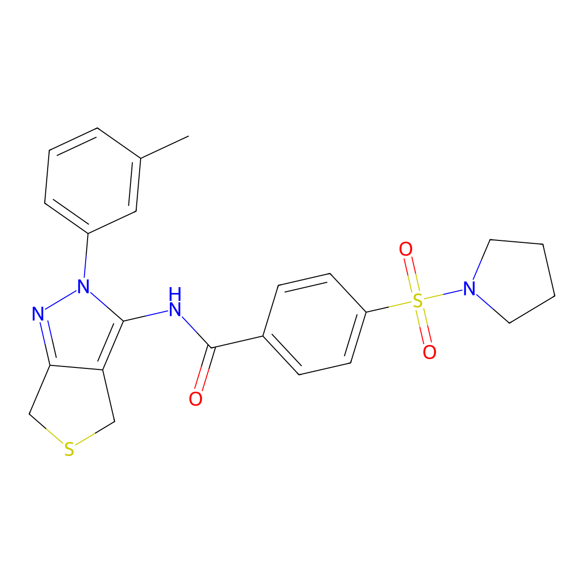 4-(pyrrolidin-1-ylsulfonyl)-N-(2-(m-tolyl)-4,6-dihydro-2H-thieno[3,4-c]pyrazol-3-yl)benzamide molecular structure, CAS 392288-86-7