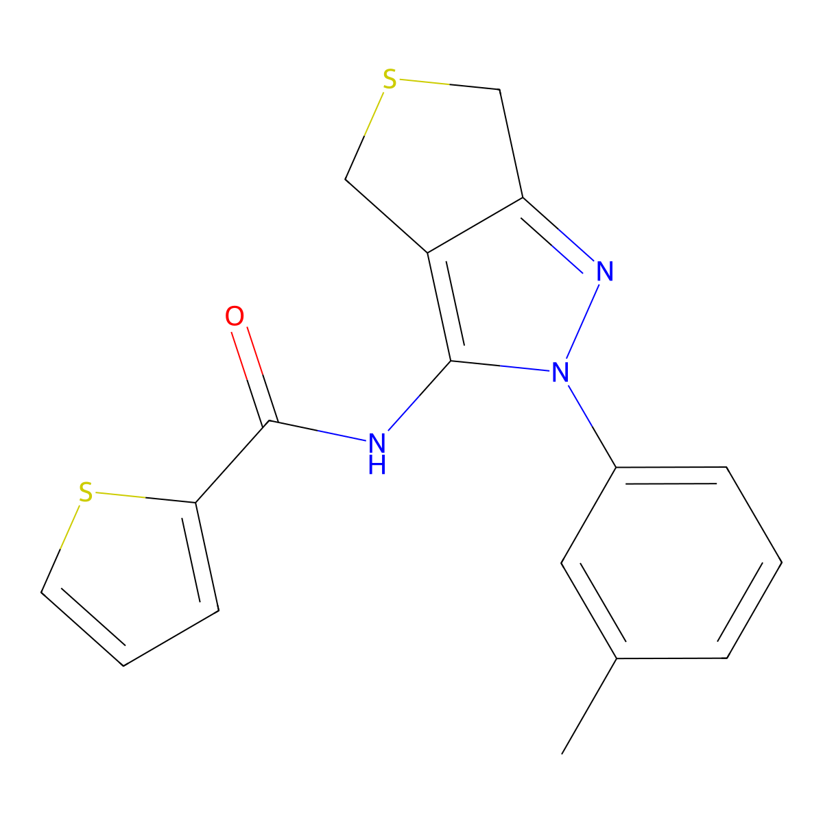 N-(2-(m-tolyl)-4,6-dihydro-2H-thieno[3,4-c]pyrazol-3-yl)thiophene-2-carboxamide molecular structure, CAS 392288-87-8