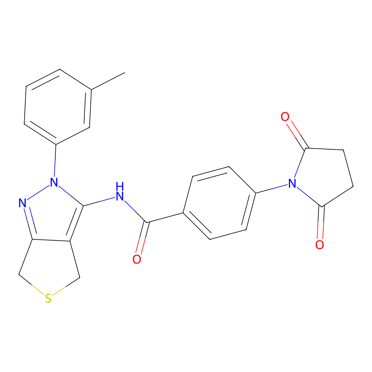 4-(2,5-dioxopyrrolidin-1-yl)-N-[2-(3-methylphenyl)-4,6-dihydrothieno[3,4-c]pyrazol-3-yl]benzamide molecular structure, CAS 392288-91-4
