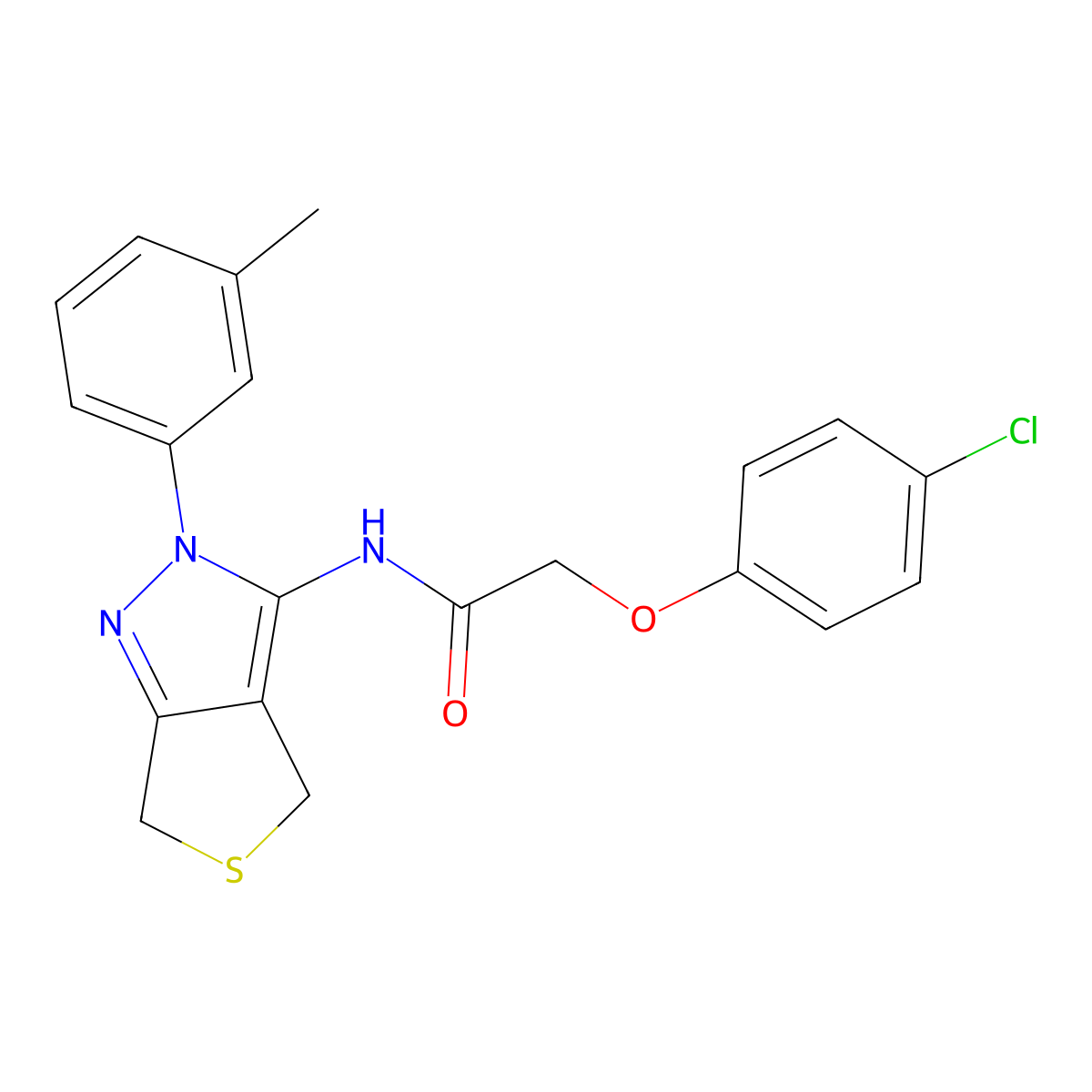 2-(4-chlorophenoxy)-N-[2-(3-methylphenyl)-4,6-dihydrothieno[3,4-c]pyrazol-3-yl]acetamide molecular structure, CAS 392289-03-1
