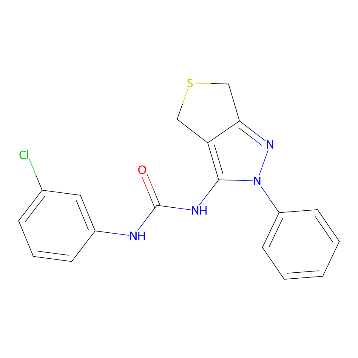 1-(3-chlorophenyl)-3-(2-phenyl-4,6-dihydro-2H-thieno[3,4-c]pyrazol-3-yl)urea molecular structure, CAS 392289-13-3