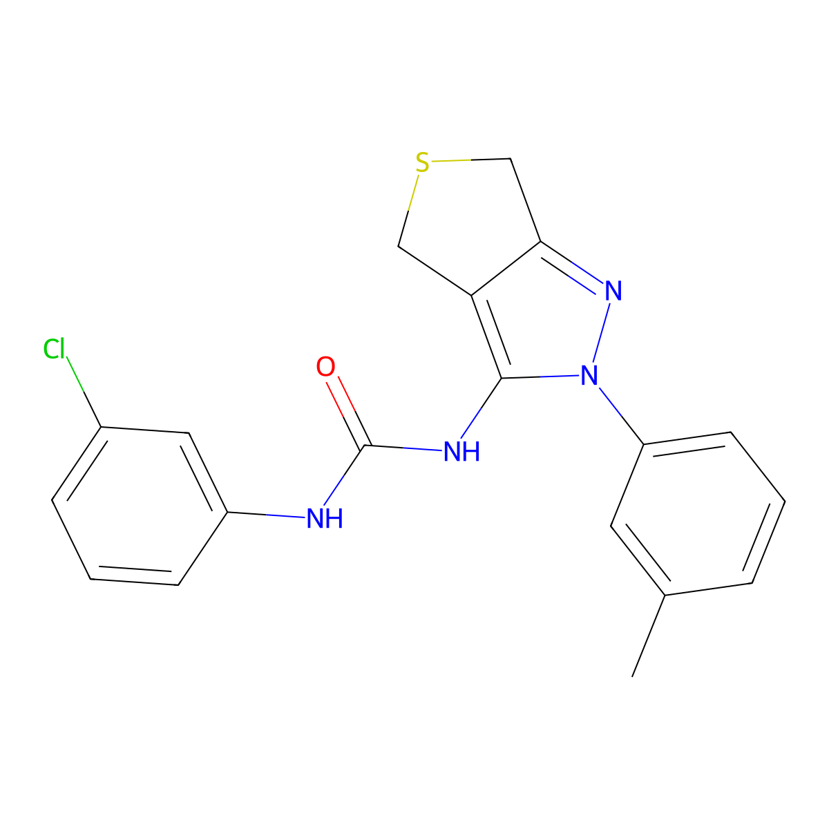 1-(3-Chlorophenyl)-3-[2-(3-methylphenyl)-4,6-dihydrothieno[3,4-c]pyrazol-3-yl]urea molecular structure, CAS 392289-14-4