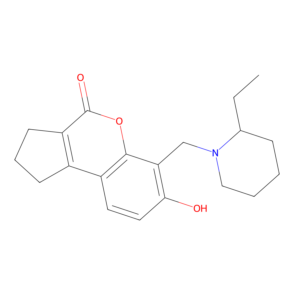 6-((2-ethylpiperidin-1-yl)methyl)-7-hydroxy-2,3-dihydrocyclopenta[c]chromen-4(1H)-one molecular structure, CAS 392289-38-2