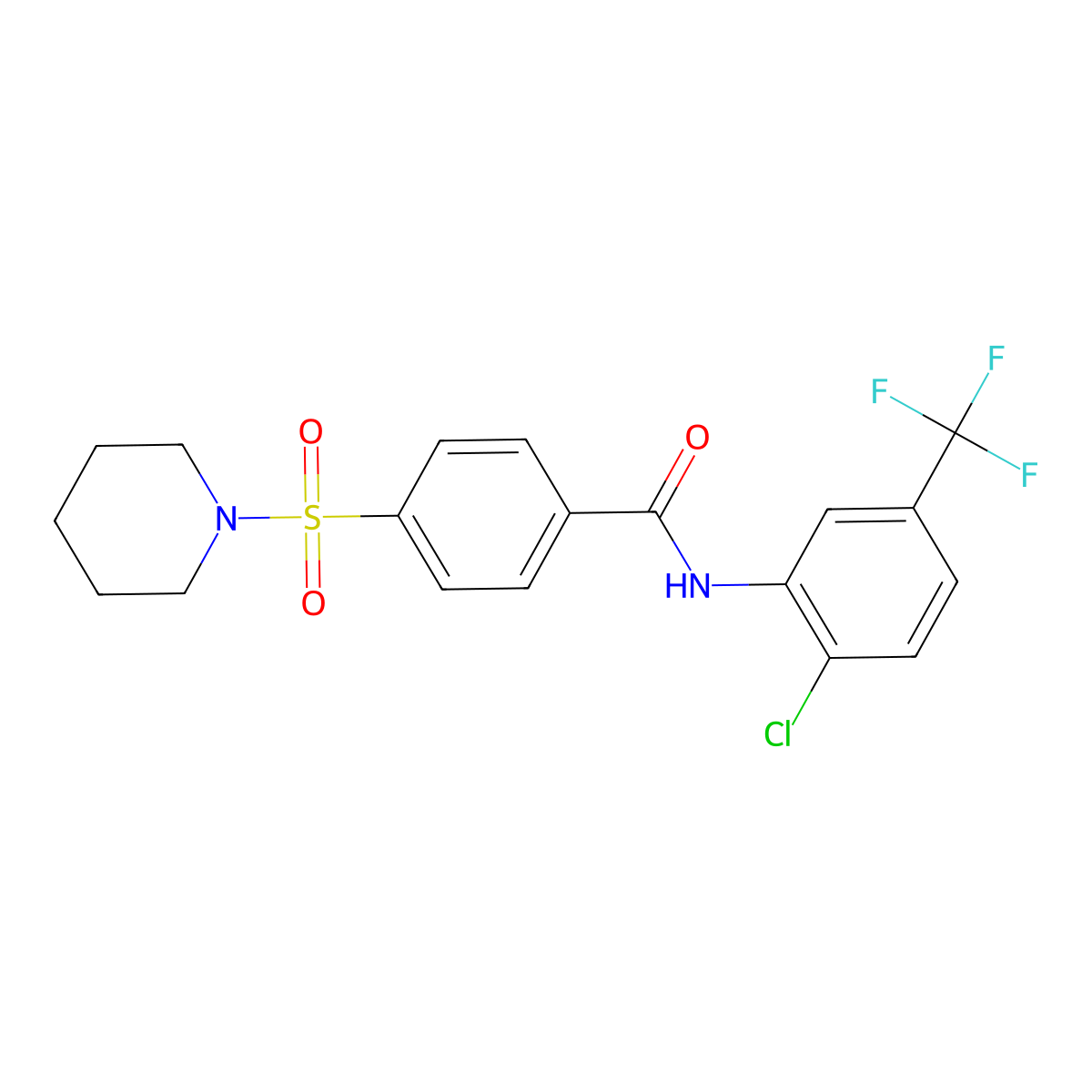 N-[2-chloro-5-(trifluoromethyl)phenyl]-4-(piperidine-1-sulfonyl)benzamide molecular structure, CAS 392289-88-2