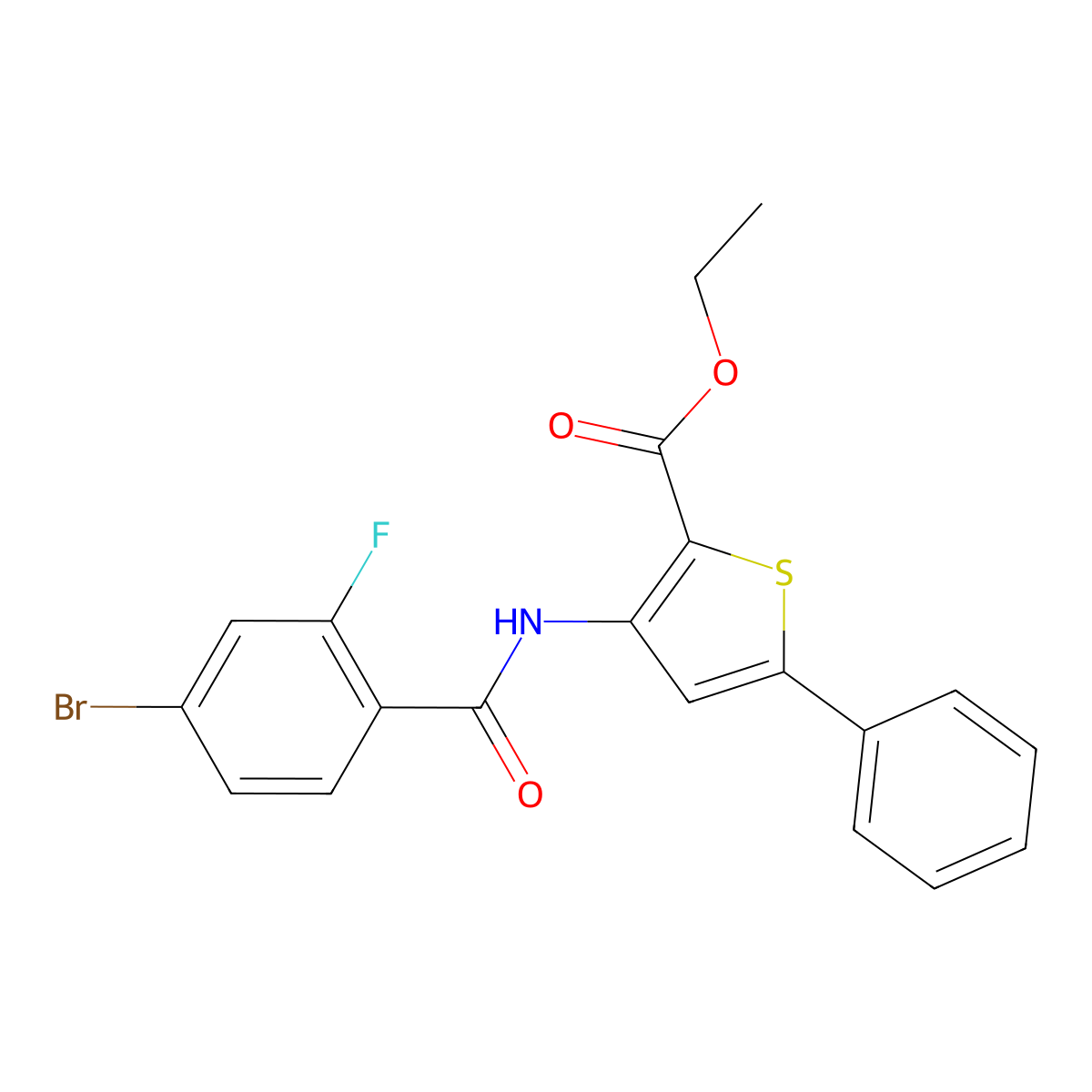 Ethyl 3-(4-bromo-2-fluorobenzamido)-5-phenylthiophene-2-carboxylate molecular structure, CAS 392290-08-3