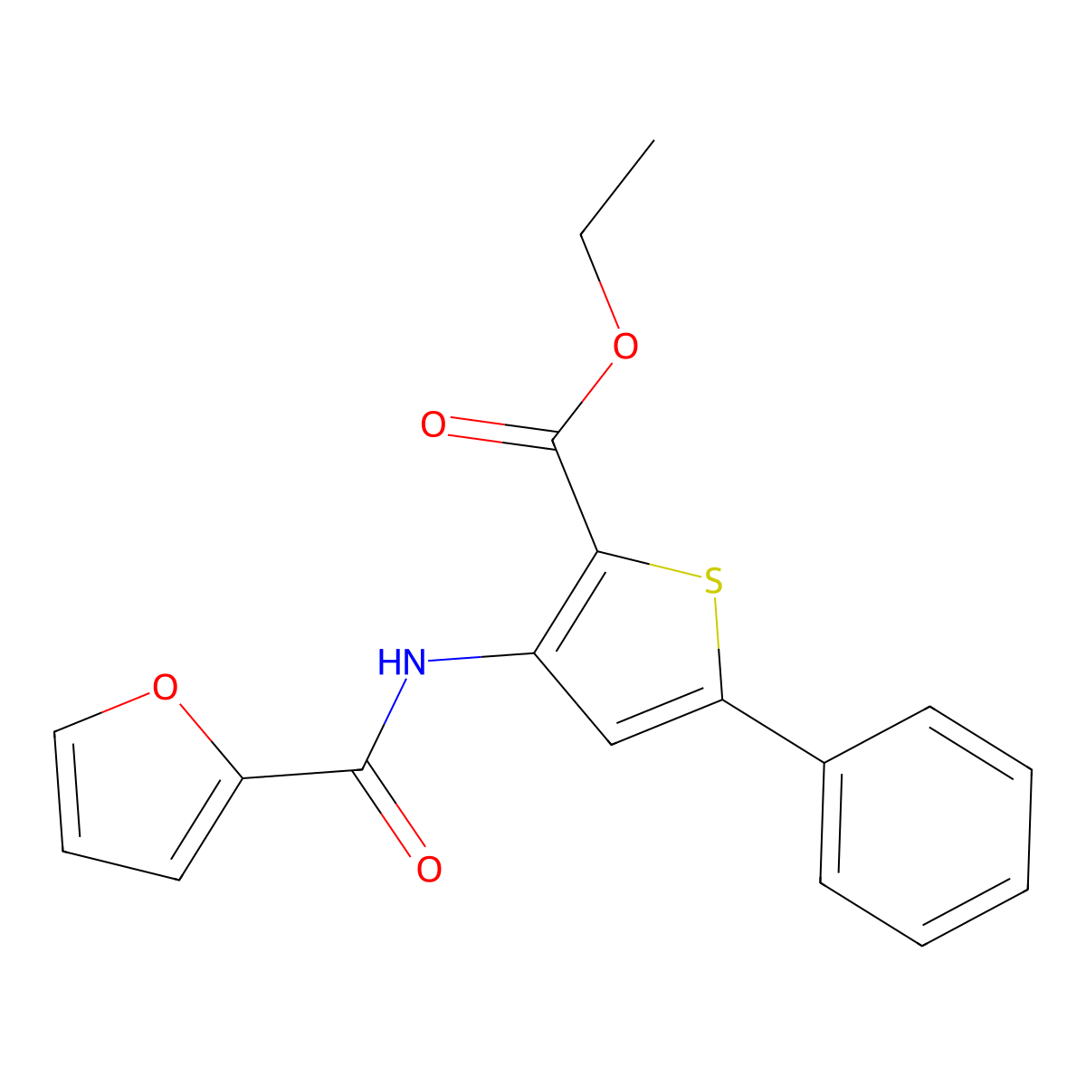 Ethyl 3-(furan-2-amido)-5-phenylthiophene-2-carboxylate molecular structure, CAS 392290-09-4