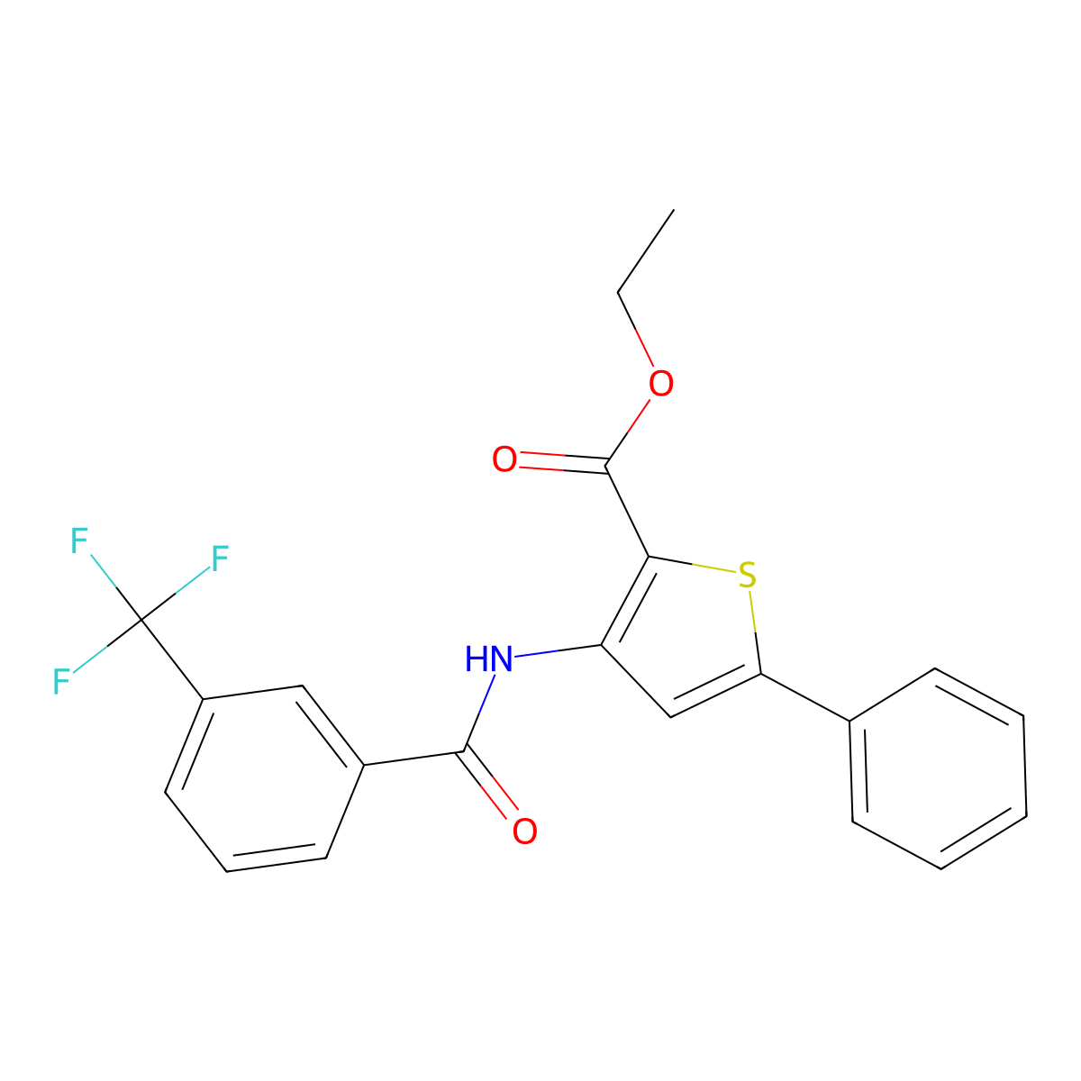 Ethyl 5-phenyl-3-(3-(trifluoromethyl)benzamido)thiophene-2-carboxylate molecular structure, CAS 392290-10-7
