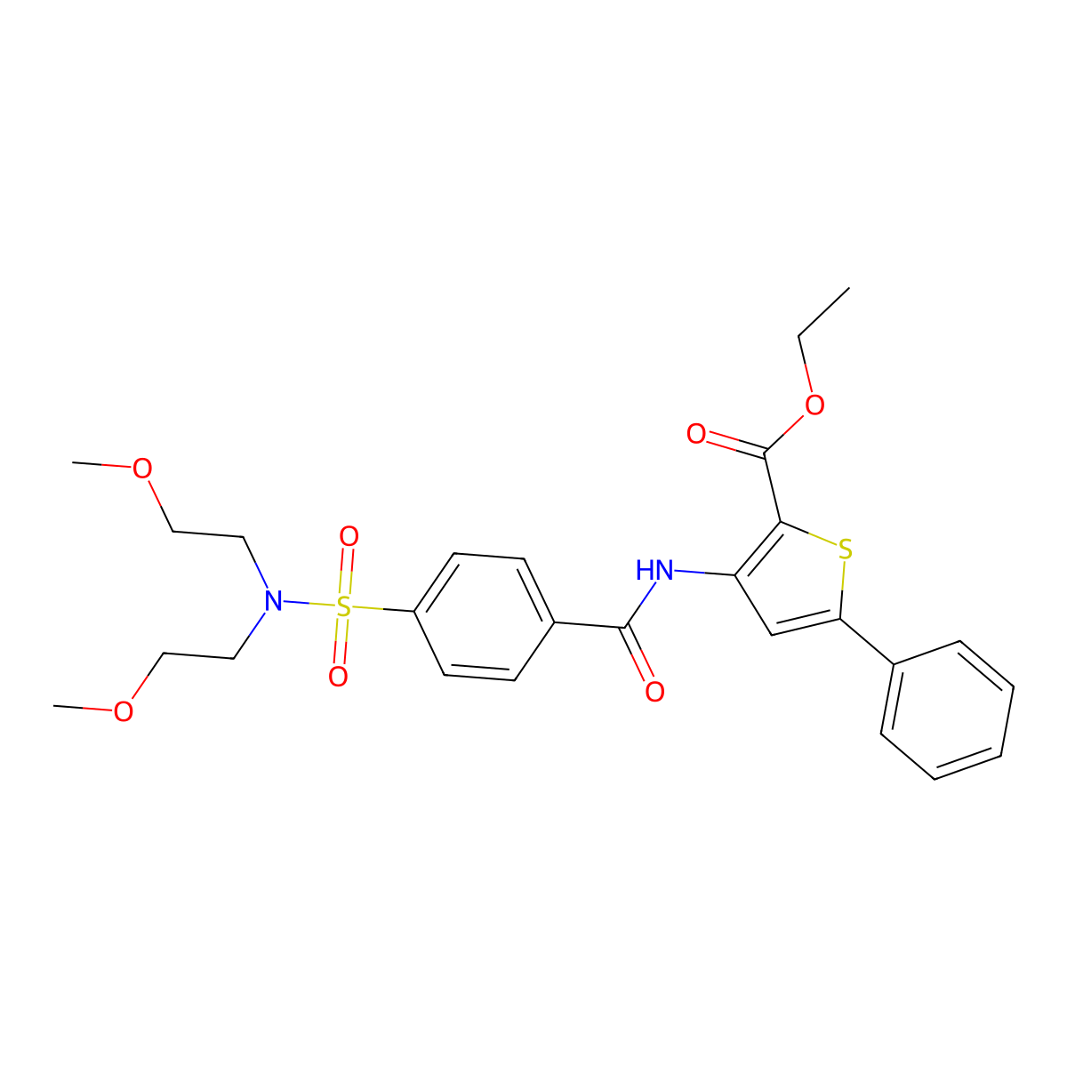 ethyl 3-(4-(N,N-bis(2-methoxyethyl)sulfamoyl)benzamido)-5-phenylthiophene-2-carboxylate molecular structure, CAS 392290-16-3