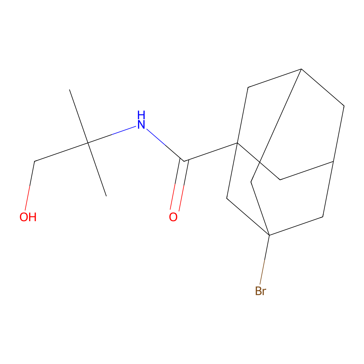 3-bromo-N-(1-hydroxy-2-methylpropan-2-yl)adamantane-1-carboxamide molecular structure, CAS 392290-35-6