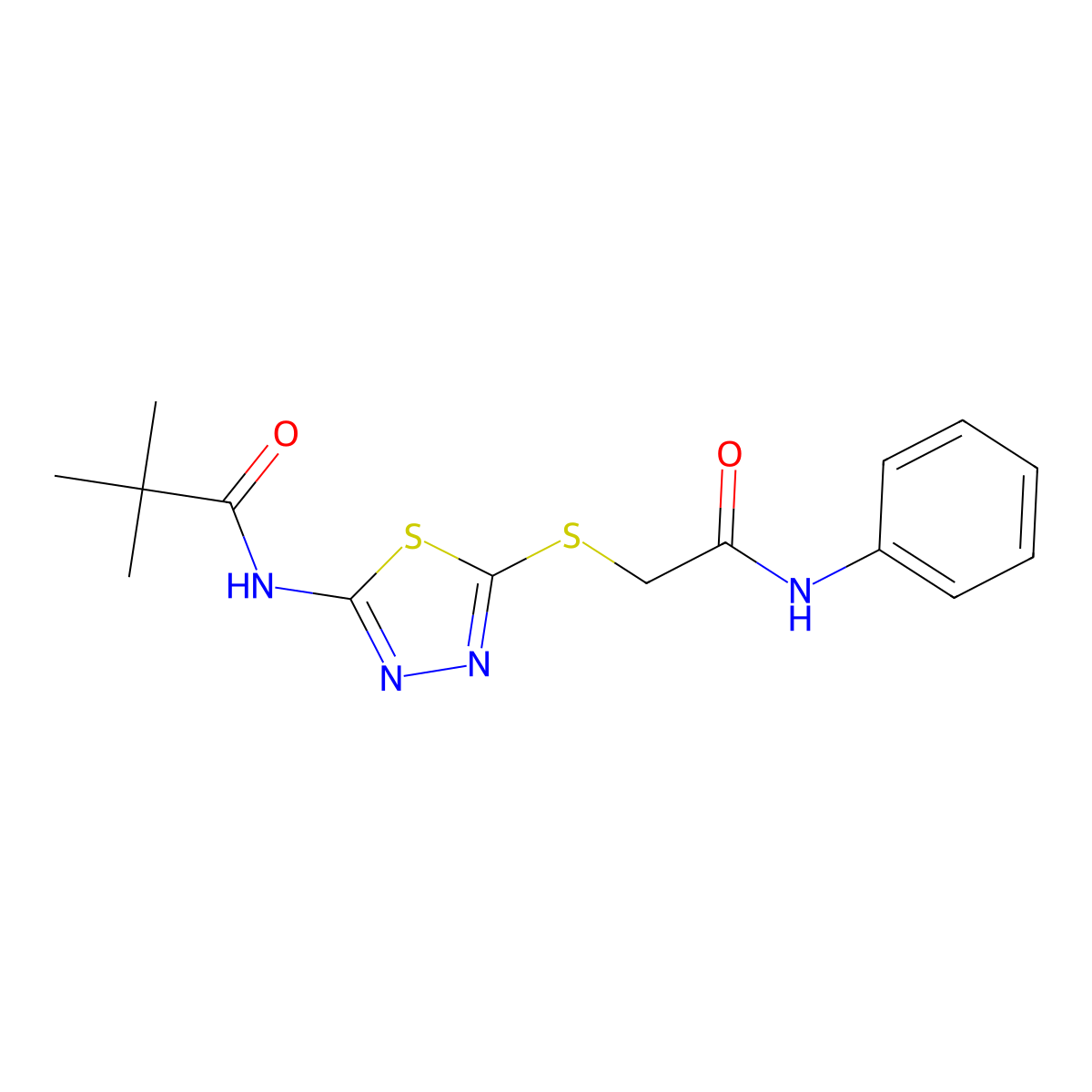 N-(5-((2-oxo-2-(phenylamino)ethyl)thio)-1,3,4-thiadiazol-2-yl)pivalamide molecular structure, CAS 392290-62-9