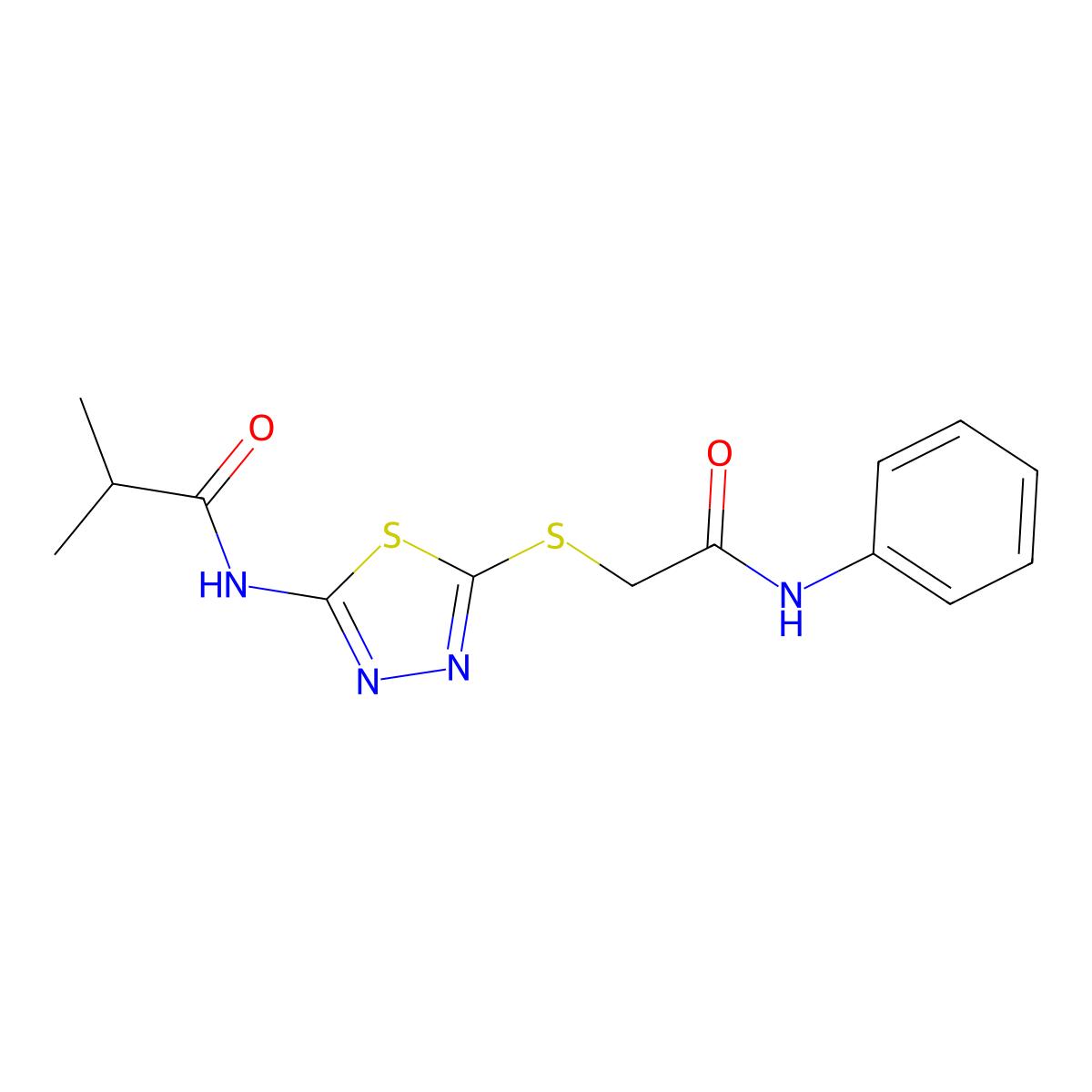 N-(5-((2-oxo-2-(phenylamino)ethyl)thio)-1,3,4-thiadiazol-2-yl)isobutyramide molecular structure, CAS 392290-63-0