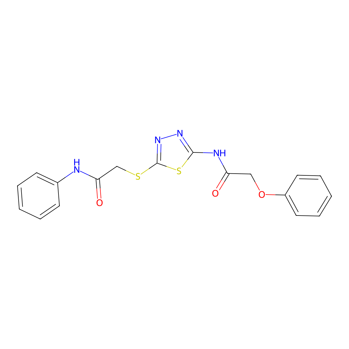 N-[5-(2-anilino-2-oxoethyl)sulfanyl-1,3,4-thiadiazol-2-yl]-2-phenoxyacetamide molecular structure, CAS 392290-68-5