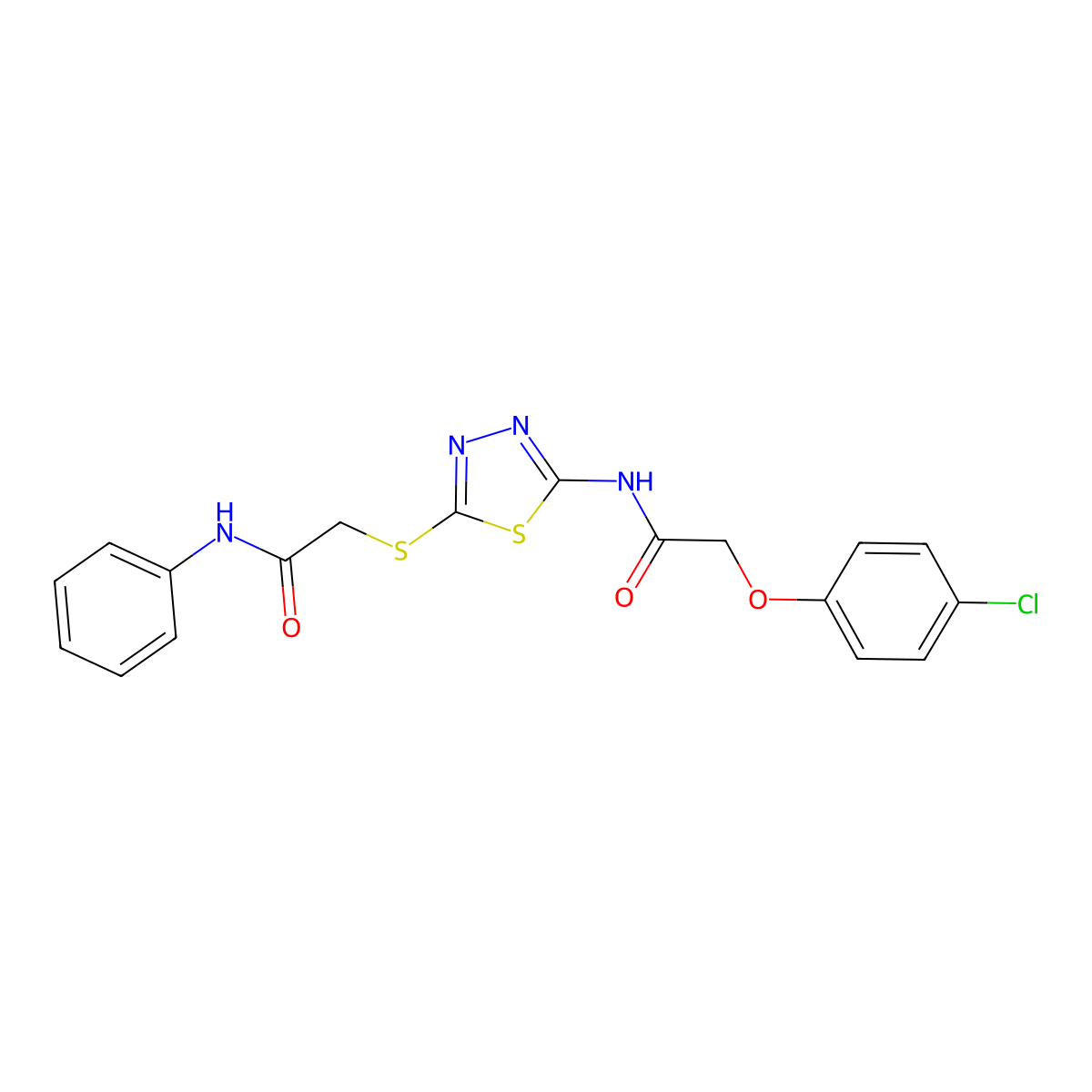 2-(4-chlorophenoxy)-N-(5-((2-oxo-2-(phenylamino)ethyl)thio)-1,3,4-thiadiazol-2-yl)acetamide molecular structure, CAS 392290-69-6