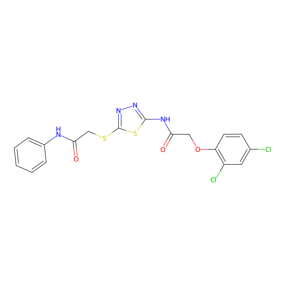 2-(2,4-dichlorophenoxy)-N-(5-((2-oxo-2-(phenylamino)ethyl)thio)-1,3,4-thiadiazol-2-yl)acetamide molecular structure, CAS 392290-70-9