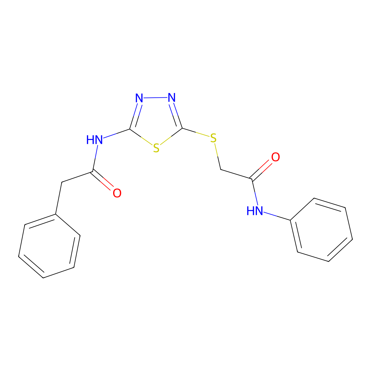 N-(5-((2-oxo-2-(phenylamino)ethyl)thio)-1,3,4-thiadiazol-2-yl)-2-phenylacetamide molecular structure, CAS 392290-71-0