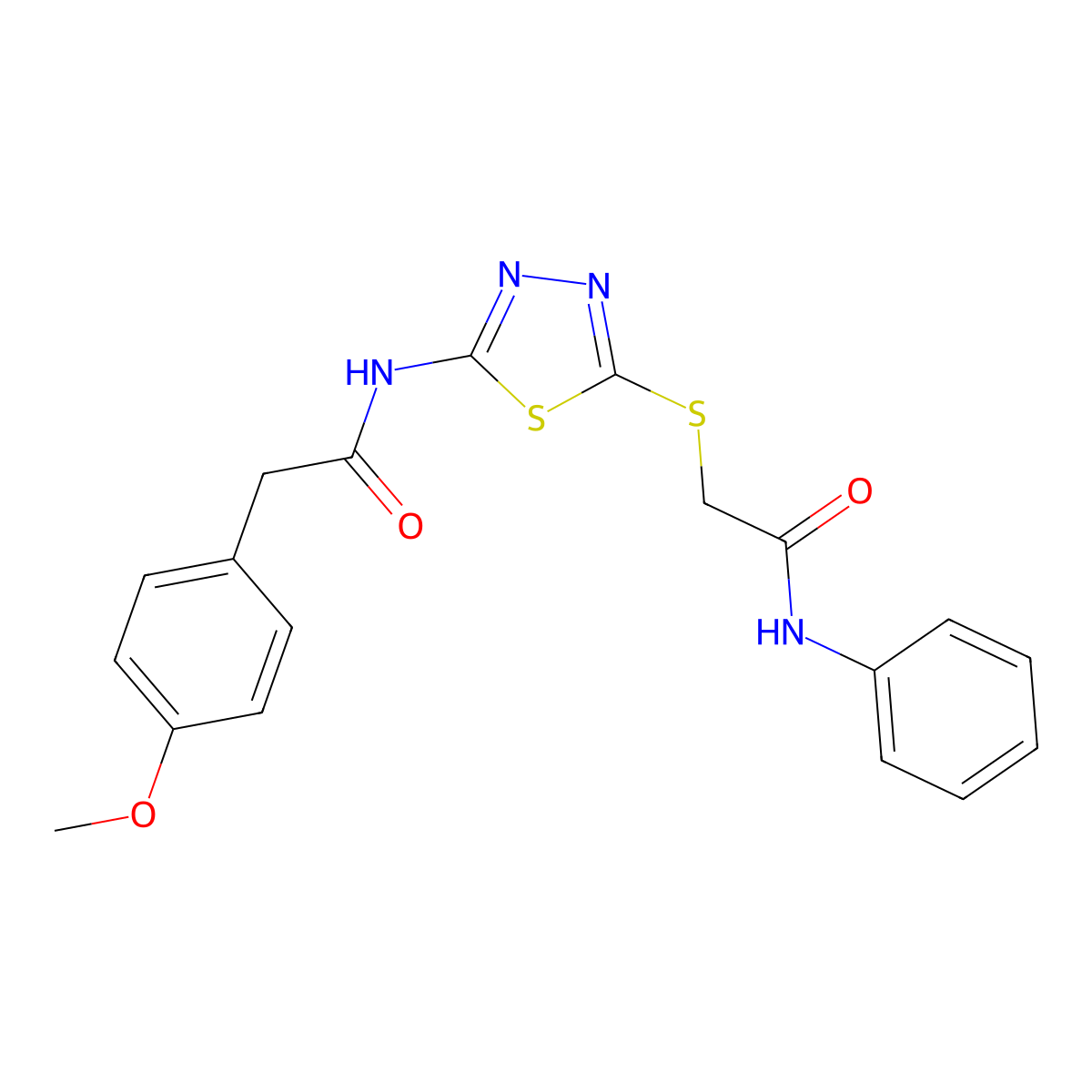 2-(4-methoxyphenyl)-N-(5-((2-oxo-2-(phenylamino)ethyl)thio)-1,3,4-thiadiazol-2-yl)acetamide molecular structure, CAS 392290-72-1