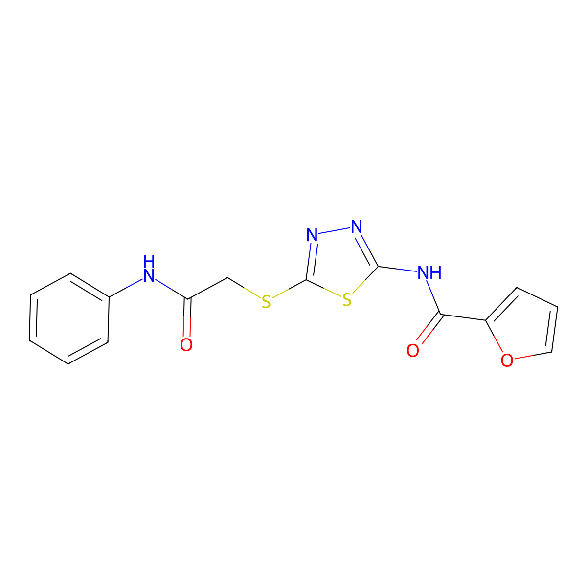 N-[5-(2-anilino-2-oxoethyl)sulfanyl-1,3,4-thiadiazol-2-yl]furan-2-carboxamide molecular structure, CAS 392290-76-5