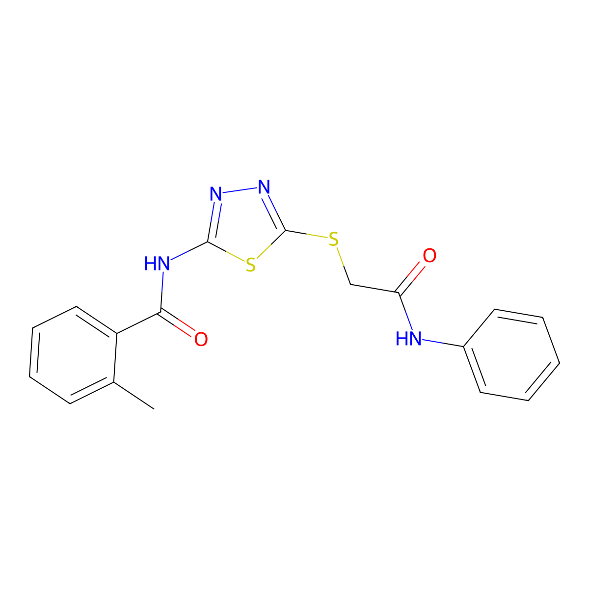 N-[5-(2-anilino-2-oxoethyl)sulfanyl-1,3,4-thiadiazol-2-yl]-2-methylbenzamide molecular structure, CAS 392290-79-8