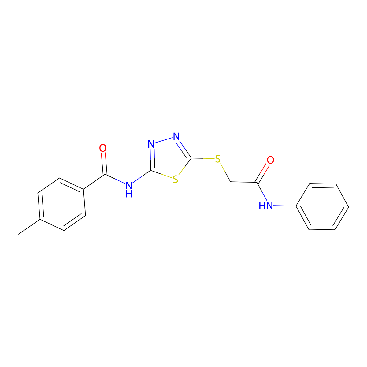 4-methyl-N-(5-((2-oxo-2-(phenylamino)ethyl)thio)-1,3,4-thiadiazol-2-yl)benzamide molecular structure, CAS 392290-81-2