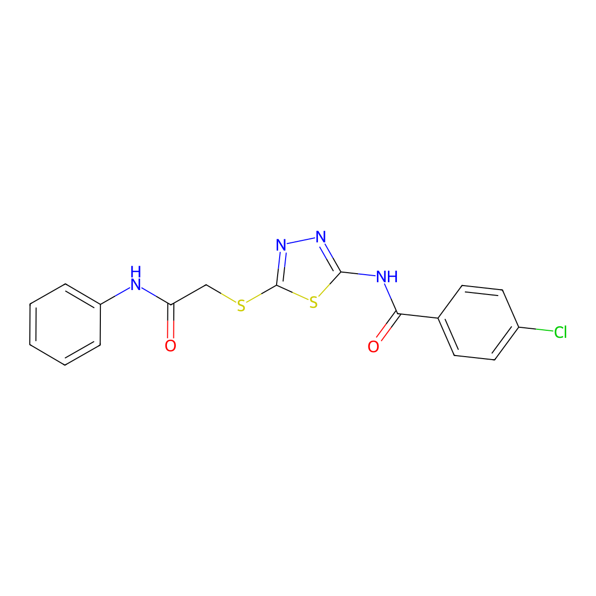 N-[5-(2-anilino-2-oxoethyl)sulfanyl-1,3,4-thiadiazol-2-yl]-4-chlorobenzamide molecular structure, CAS 392290-82-3