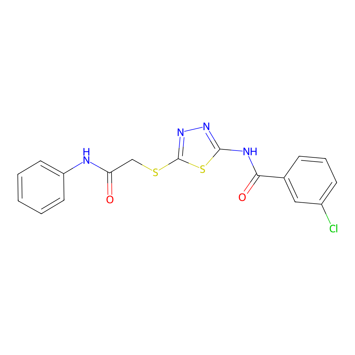N-[5-(2-anilino-2-oxoethyl)sulfanyl-1,3,4-thiadiazol-2-yl]-3-chlorobenzamide molecular structure, CAS 392290-83-4