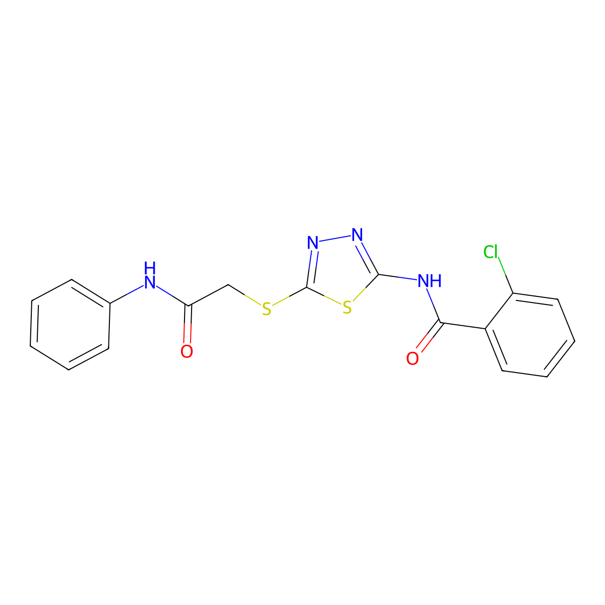 N-[5-(2-anilino-2-oxoethyl)sulfanyl-1,3,4-thiadiazol-2-yl]-2-chlorobenzamide molecular structure, CAS 392290-84-5