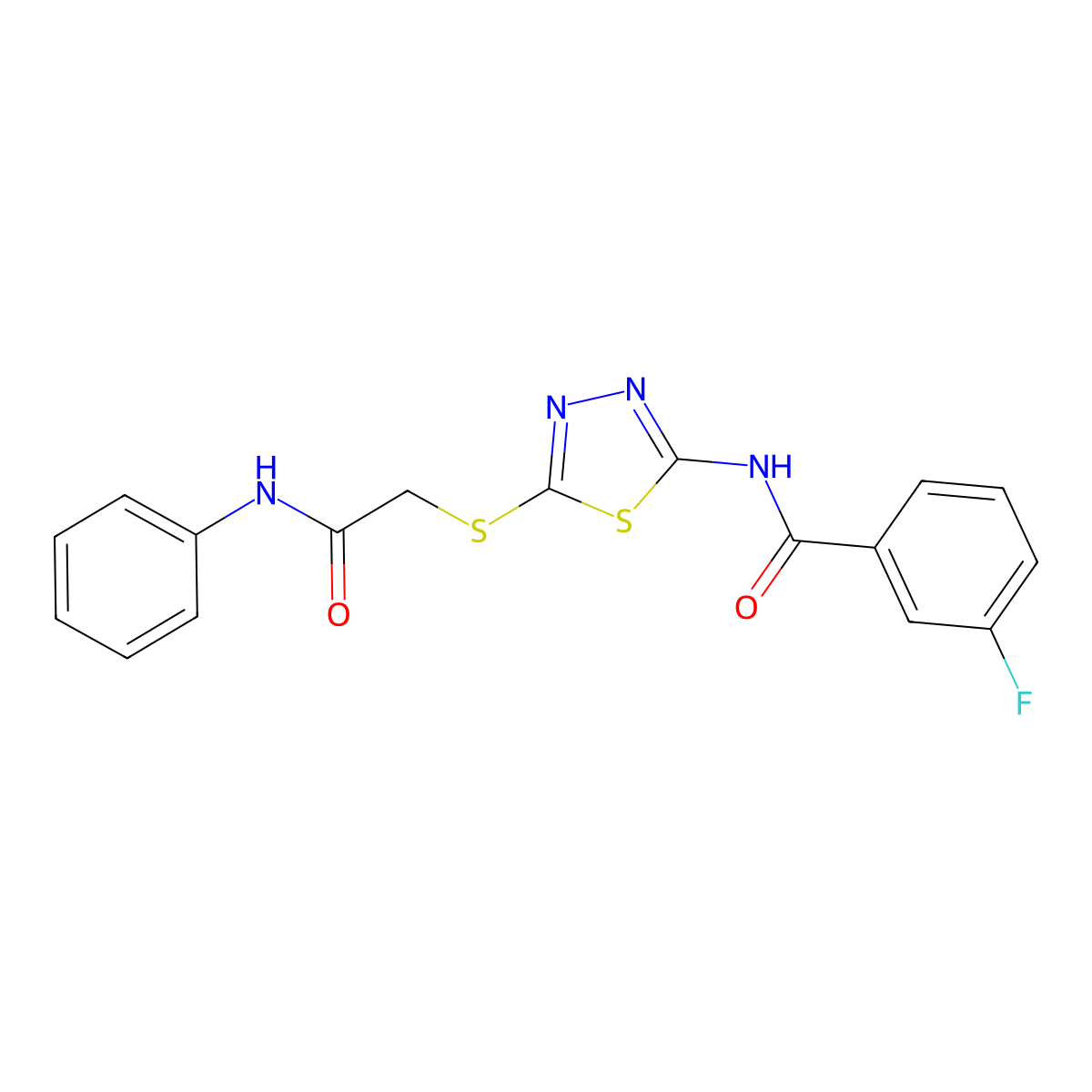 3-fluoro-N-(5-((2-oxo-2-(phenylamino)ethyl)thio)-1,3,4-thiadiazol-2-yl)benzamide molecular structure, CAS 392290-95-8