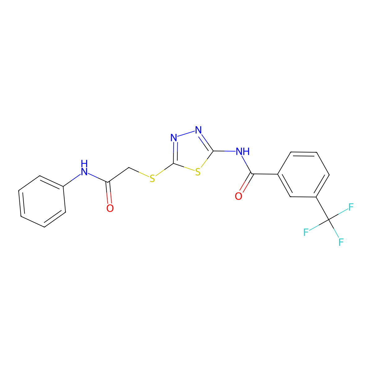 N-[5-(2-anilino-2-oxoethyl)sulfanyl-1,3,4-thiadiazol-2-yl]-3-(trifluoromethyl)benzamide molecular structure, CAS 392290-97-0